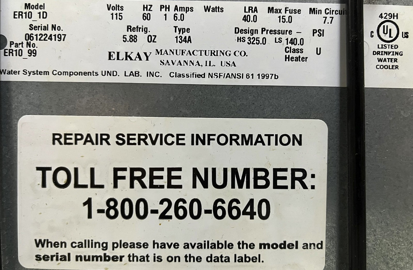 ELKAY ER-10 REMOTE WATER CHILLER ER-10-1D WITH LITTLE GIANT PUMP 2E-38N