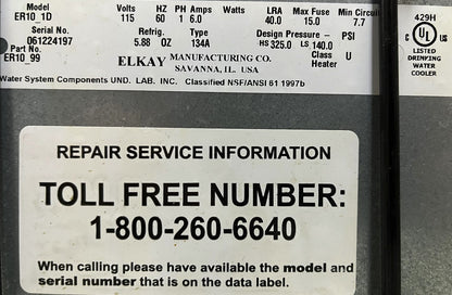 ELKAY ER-10 REMOTE WATER CHILLER ER-10-1D WITH LITTLE GIANT PUMP 2E-38N