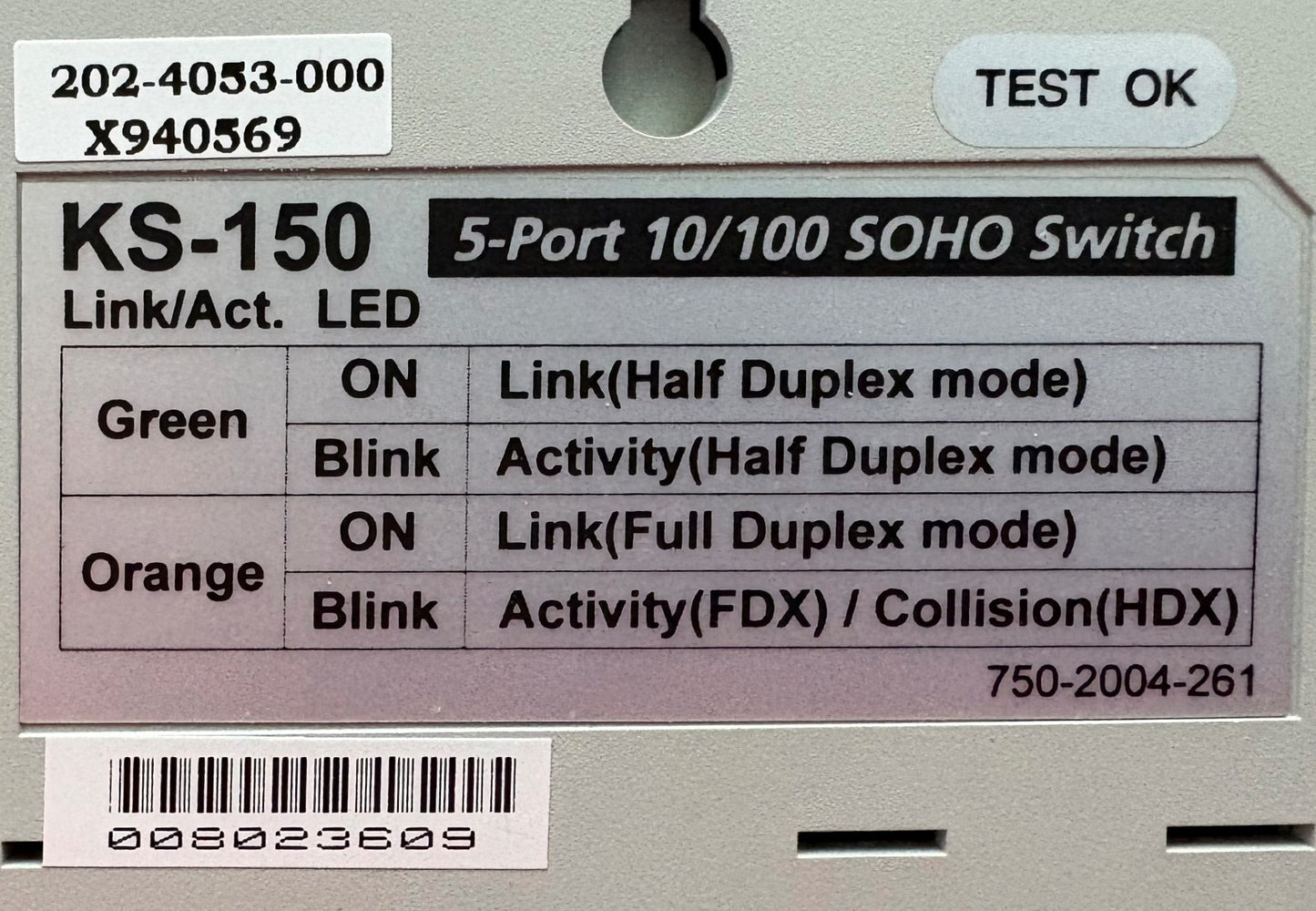 KTI KS-150 5-PORT 10/100 SOHO SWITCH 10BASE-T/100BASE-TX FAST ETHERNET SWITCH