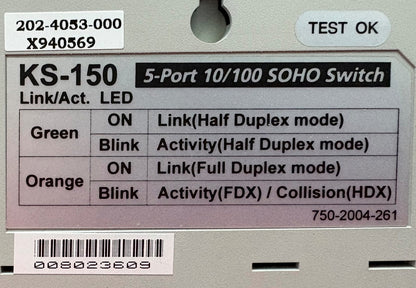 KTI KS-150 5-PORT 10/100 SOHO SWITCH 10BASE-T/100BASE-TX FAST ETHERNET SWITCH