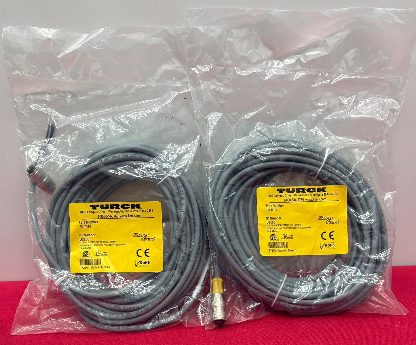 TURCK RK 4T-10 ID# U2160 CORDSET SINGLE ENDED (PIGTAIL) 3 WIRE 10 METER - QTY 2