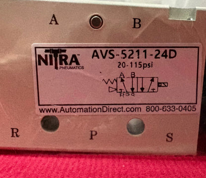 NITRA AVS-5211-24D PNEUMATIC SINGLE SOLENOID VALVE 1/8 NPT 24VDC 5-PORT