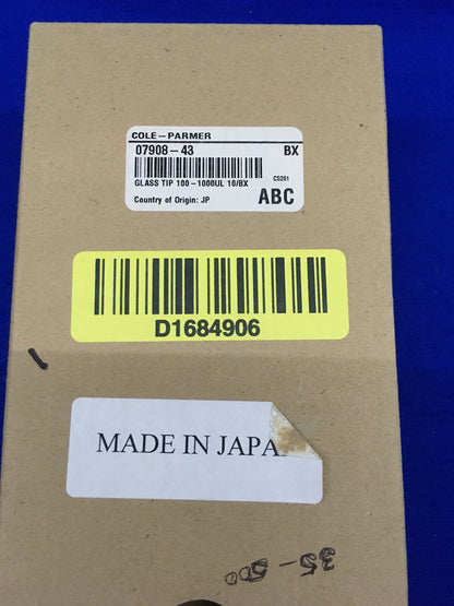 1 パック 10 チップ - COLE-PARMER / NICHIRYO 07908-43 / 00-GLT-L 1000ul ガラスチップ