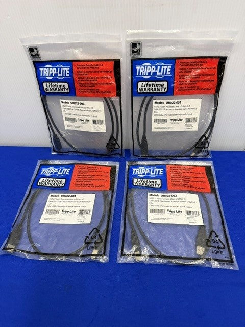 Tripp Lite UR022-003 USB 2.0 CABLE, Reversible A male to B male  3 Ft 1 LOT OF 4