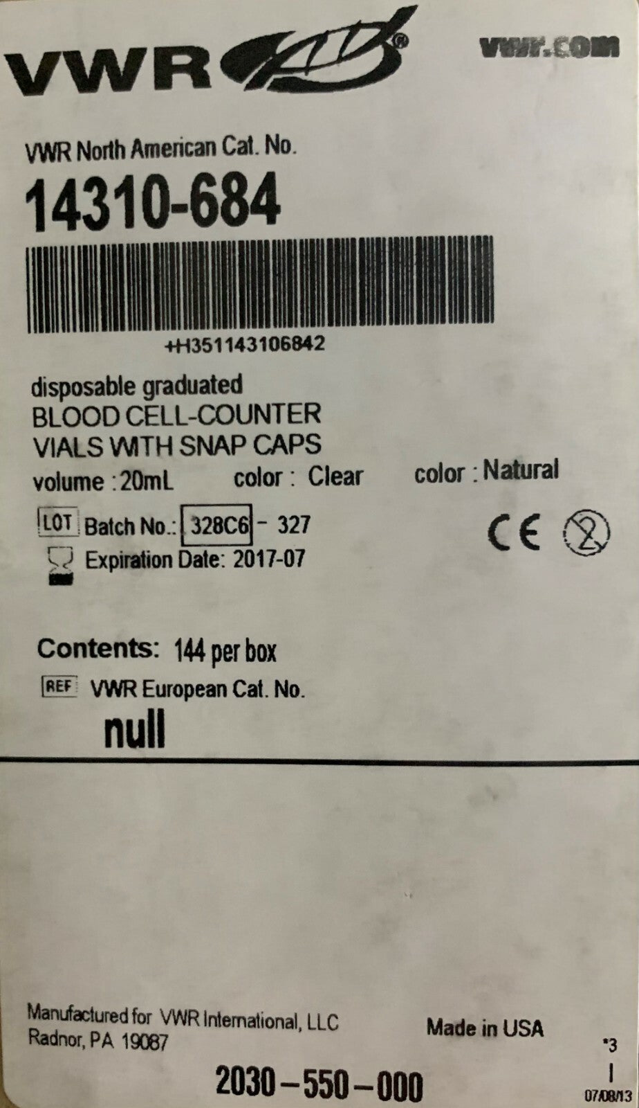 Flacons jetables VWR 14310-684 (transparents) avec bouchons à pression (naturels) 