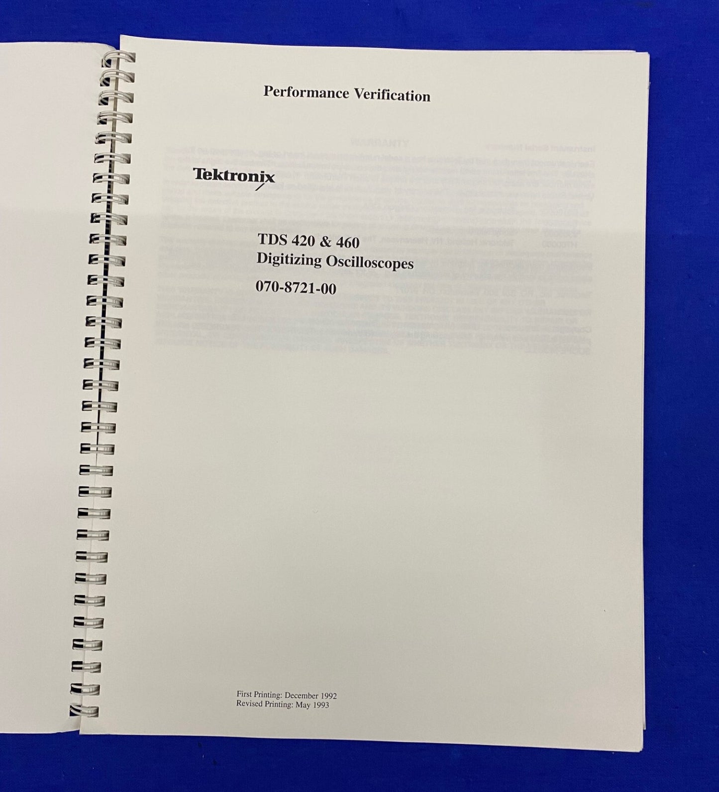 TEKTRONIX ® TDS 420 &amp; 460 / 070-8721-00 DIGITALISIERUNGOSZILLOSKOPE HANDBUCH