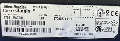 Allen-Bradley AB CONTROLLOGIX 1756-PA72/B SER B ALIMENTAZIONE CA - PARTI/RIPARAZIONE