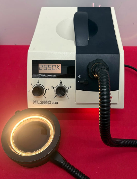 SCHOTT LEICA KL2500 LCD LIGHT SOURCE w/ NO BRAND RING-LIGHT FOR MICROSCOPE