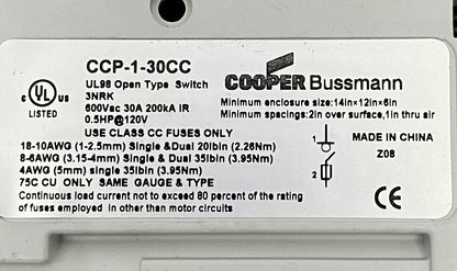 Kupfer Bussmann CCP-1–30CC Sicherungshalter Leistungsschalter 600 V AC 30 A Menge von 3