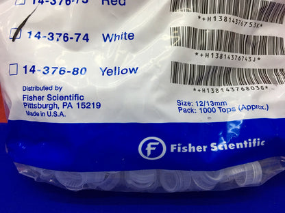 1 PACKAGE - FISHER SCIENTIFIC SAFETY CLOSURES 14-376-74 WHITE SIZE:12/13mm