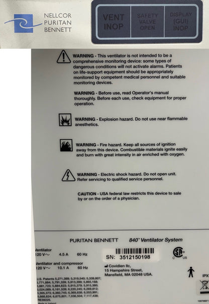 Puritan Bennett 840 Ventilator System PARTS AND REPAIR