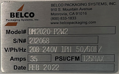BELCO BM2020-P2W2 BLISTER SEALER MEDICAL TRAY PACKAGING SYSTEM 208-240V 1 PH