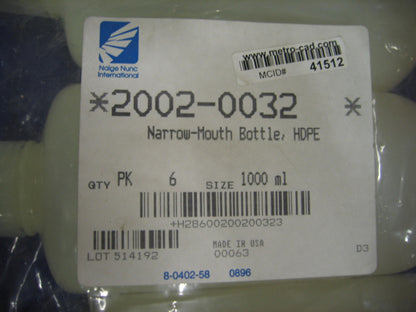 NALGE NUNC 2002-0032 100-ml-FLASCHEN MIT ENGER MUNDHÖHE „VERKAUF ALS 1 LOT MIT 6 STÜCK“