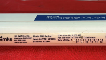 MKS 5685 AEROBAR IONIZER WITH ISOSTAT TECHNOLOGY NO POWER SUPPLY - PARTS/REPAIR