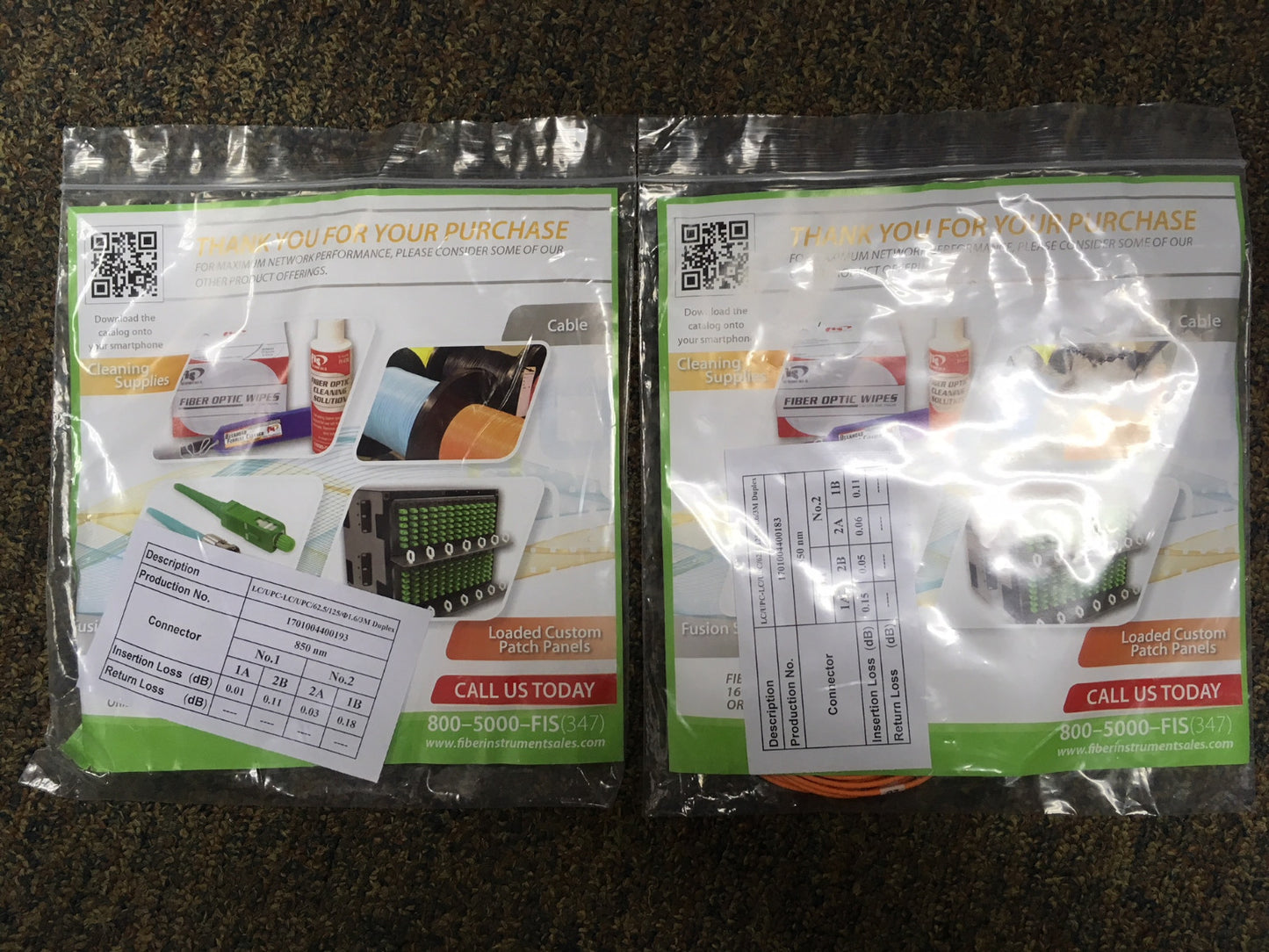 FIS Custom Patch Fiber Cable, Duplex 3mm MM 62.5um OM1 Fiber LC/PC to LC/PC 3m