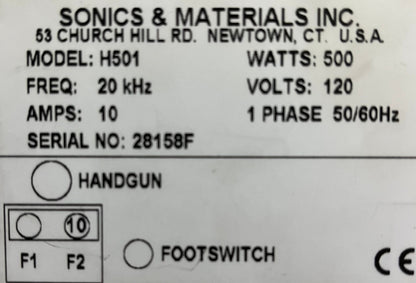 PARA PIEZAS SONICS &amp; MATERIALS H501 SOLDADOR ULTRASÓNICO SIN SONDA PISTOLA MANUAL/PEDAL