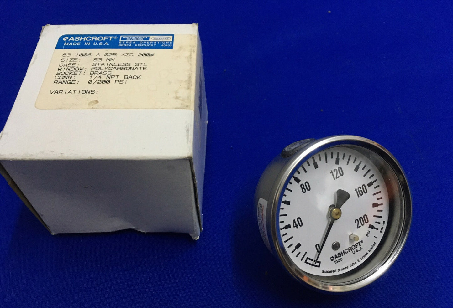 ASHCROFT ® 63 1008 A 02B XZC 200# TAILLE : CALIBRE 63 MM CALIBRE