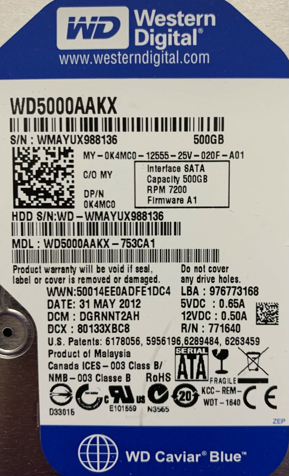 QTY 2 - Western Digital WD5000AAKX 500GB harde schijf 