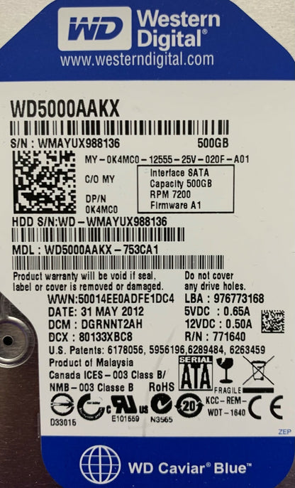 QTY 2 - Western Digital WD5000AAKX 500GB harde schijf 