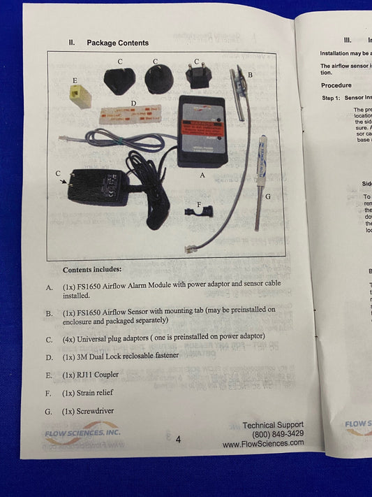 FLOW SCIENCES FS1650 ALARM - ARTIKEL FÜR TEILEREPARATUR - FEHLENDE TEILE D, E, F und G