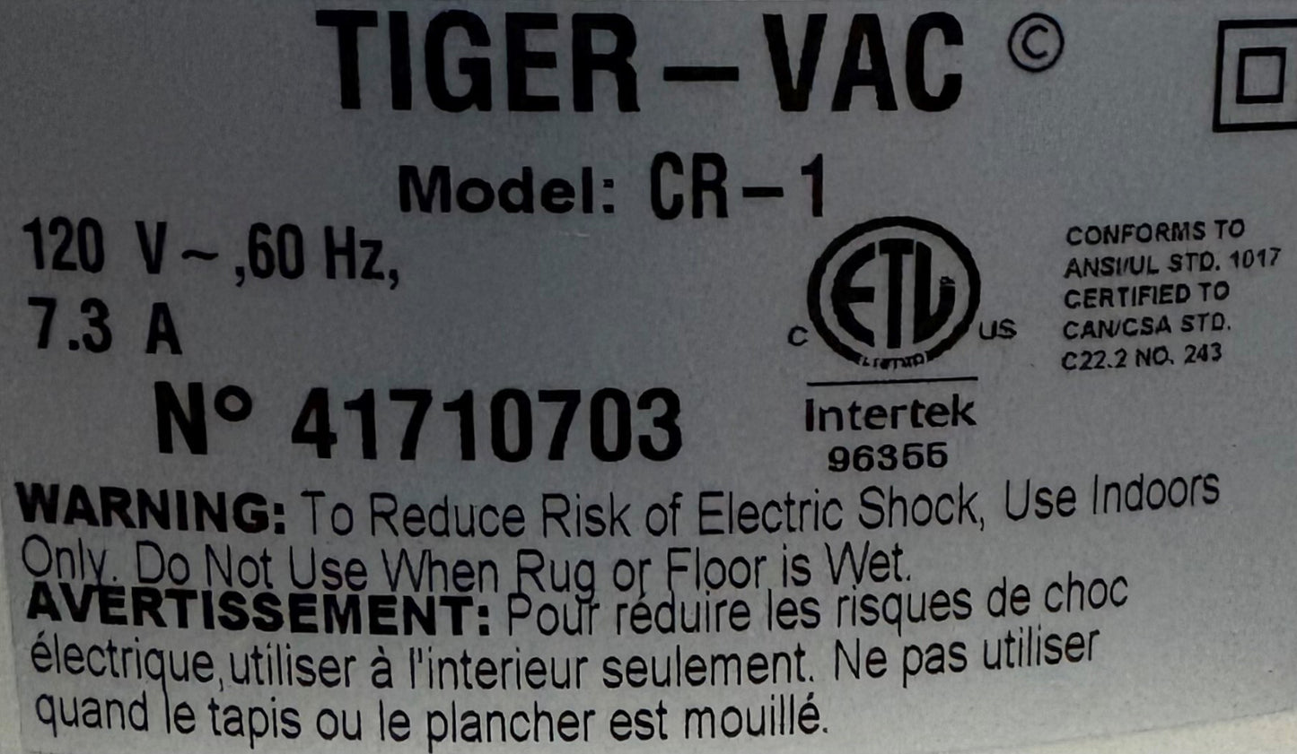 TIGER-VAC CR-1 CLEANROOM VACUUM CLEANER - FILTER DAMAGED BENT - NO ATTACHMENTS