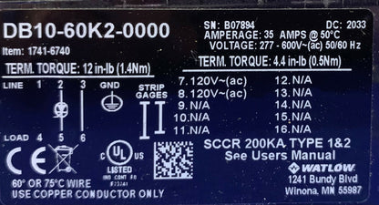 Dispositif de commutation de puissance Watlow DIN-A-Mite DB10-60K2-0000 Entrée/Sortie de contrôle