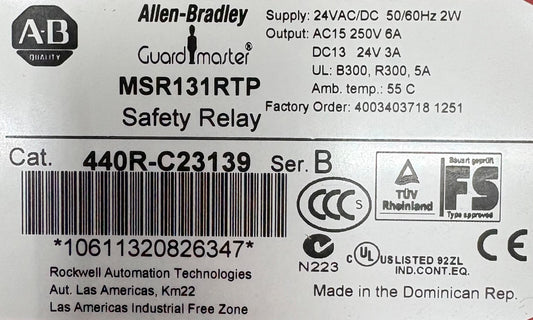 Allen Bradley / AB GUARDMASTER ®  440R-C23139 SER. B MSR131RTP SAFETY RELAY