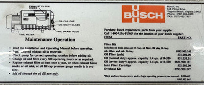 BUSCH RA0025.E506.1001 ROTARY VANE VACUUM PUMP W/ TOSHIBA MOTOR - PARTS REPAIR