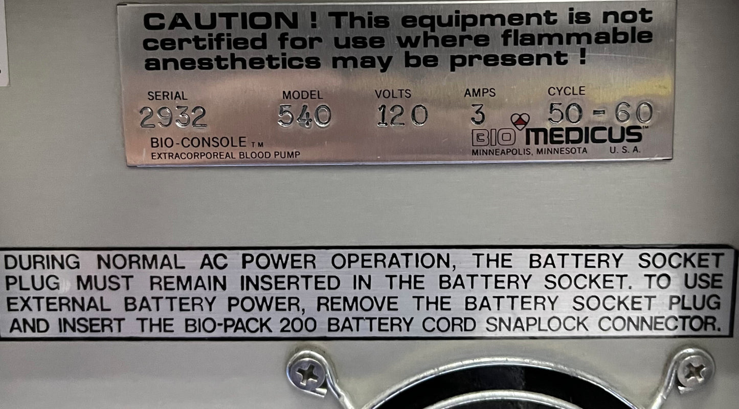BIOMEDICUS ™ BIO CONSOLE 540 POMP - GEEN STROOMVOORZIENING - VOOR ONDERDELEN/REPARATIE 