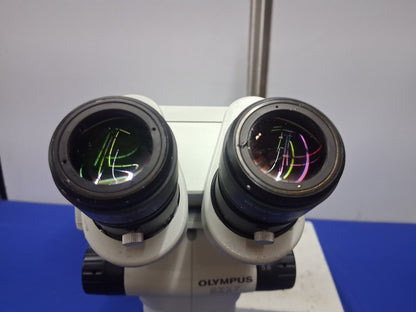 OLYMPUS SZX7 8-56 X SZX-TB1 TILTING ERGONOMIC BINOCULAR MICROSCOPE DF PL 0.75X-4