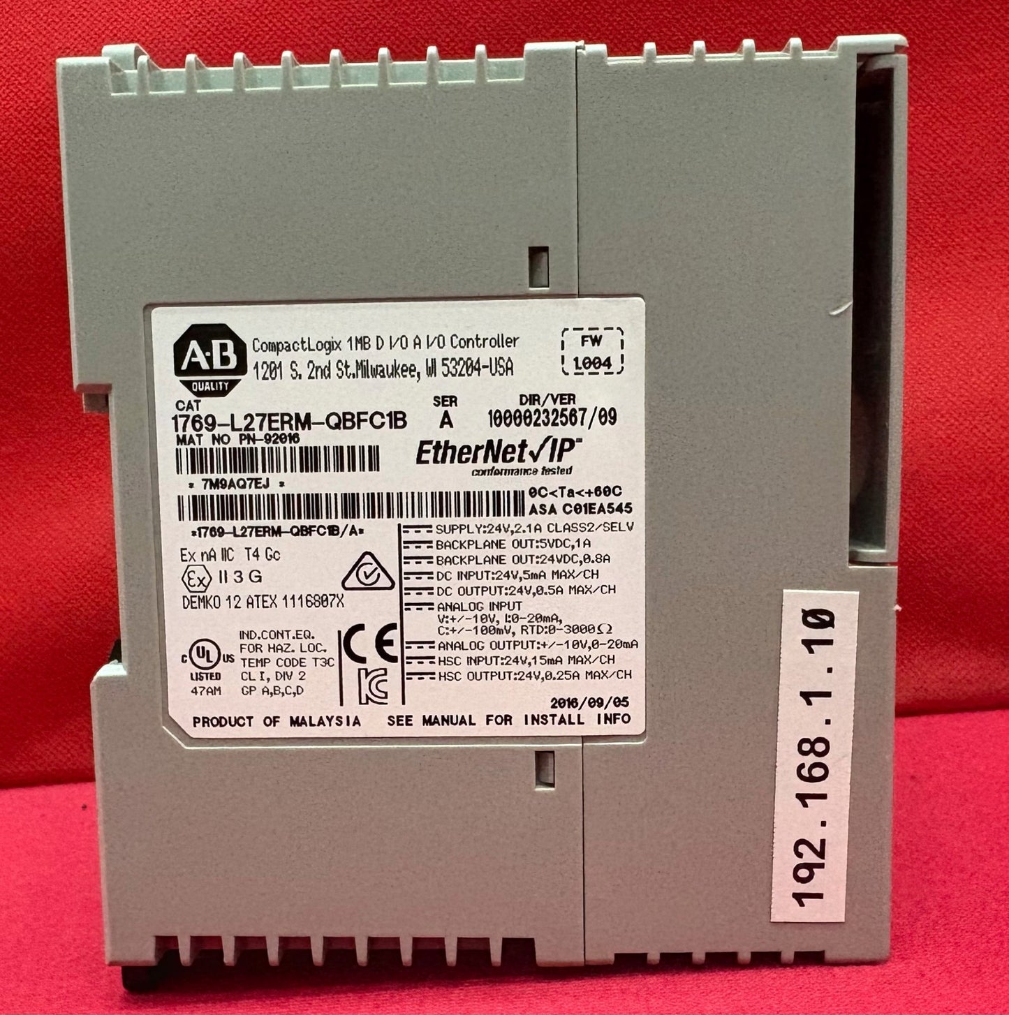 Allen-Bradley AB 1769-L27ERM-QBFC1B PN 92016 SER A CONTROLLER - PARTS/REPAIR