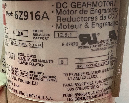 DAYTON 6Z916A DC GEARMOTOR 90V - FOR PARTS/REPAIR