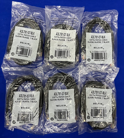 BELKIN® CAT5e パッチケーブル RJ45M/RJ45M 7フィート ブラック A3L791-07-BLK - 1 ロット数量 6 