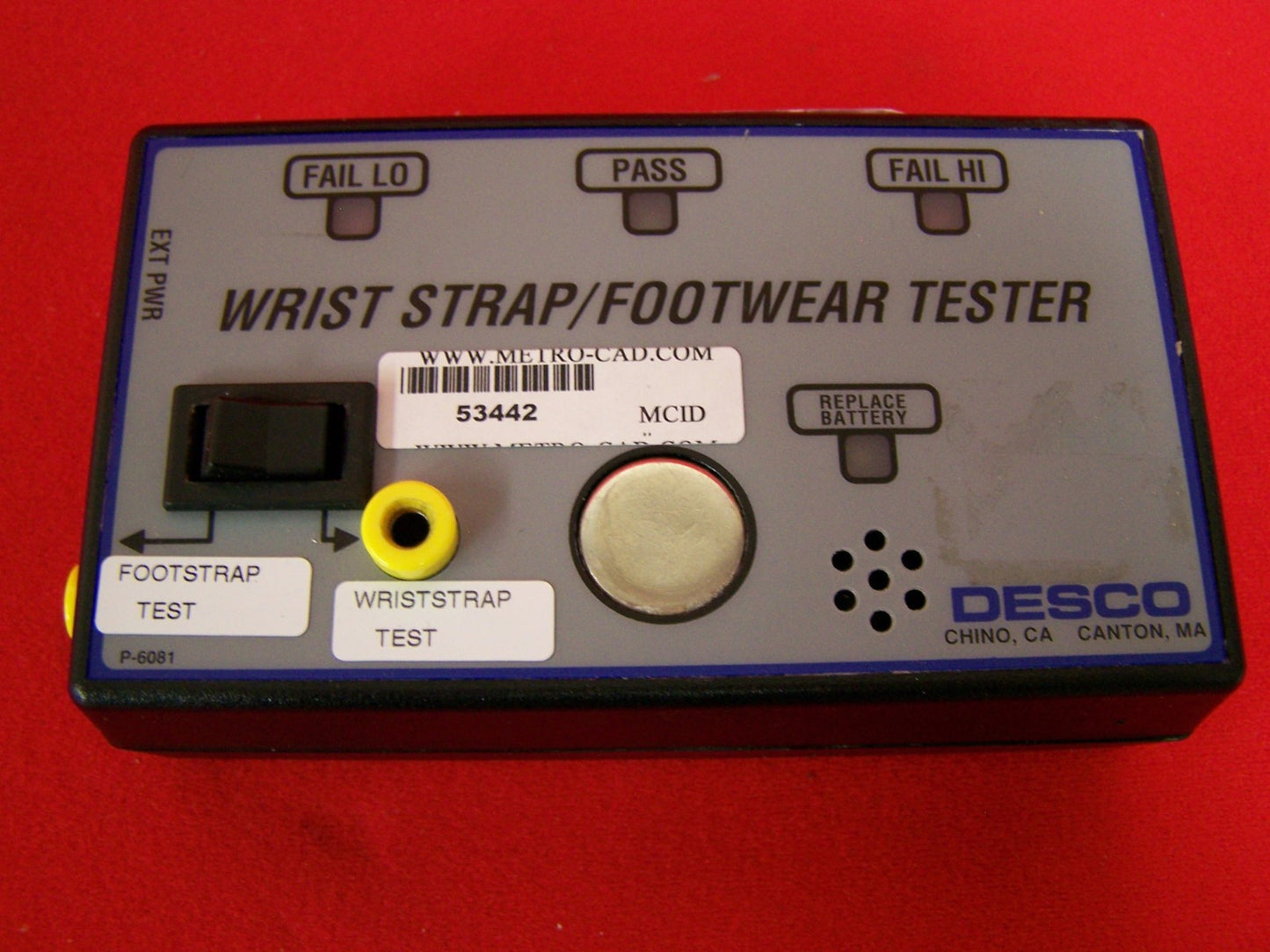 DESCO 19250 SN 2640 WRIST STRAP/FOOTWEAR TESTER 9 VDC BATTERY