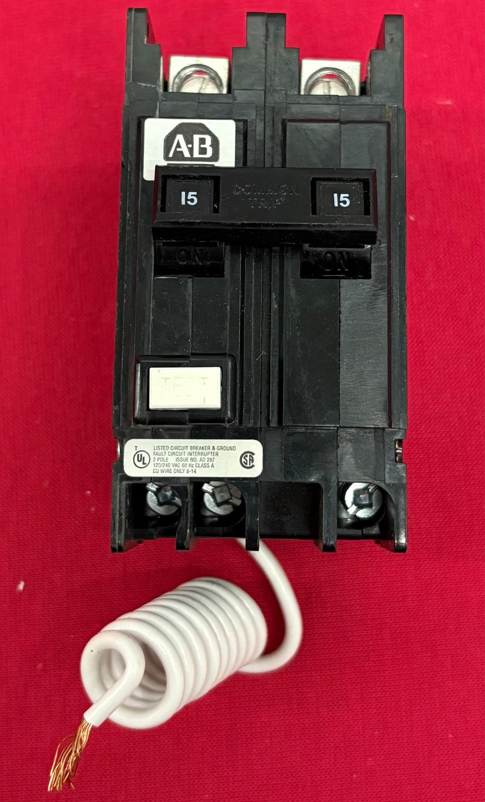 Allen-Bradley 1492-MCGAT215 SER A  15A 2-POLE GFCI GROUND FAULT CIRCUIT BREAKER