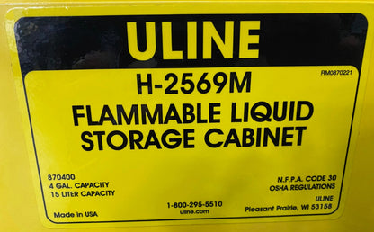ULINE H-2569M FLAMMABLE LIQUID STORAGE CABINET COUNTERTOP 870400 4 GAL CAPACITY