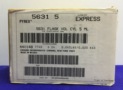 PYREX ® / CORNING 5631 / 5631 5 / 5631-5 BOTTIGLIA VOLUME CILINDRICO 5 MIL INCLUDE QTY 6