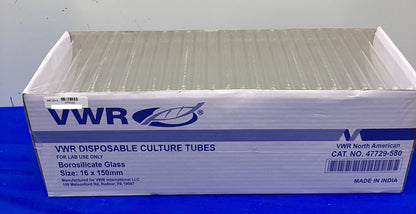 VWR 47729-580 BOROSILICATE GLASS 16x150MM CULTURE TUBES  - 1 PKG OF 250 TUBES