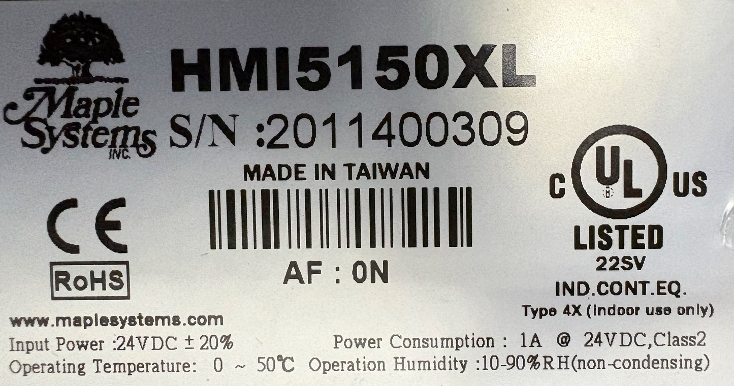 MAPLE SYSTEMS HMI5150XL OPERATION INTERFACE 15” TOUCHSCREEN 1024x768 RESOLUTION