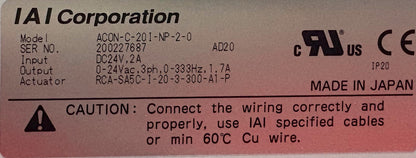 IAI ROBO CYLINDER RCA-SA5C-I-20-3-300-A1-P & CONTROLLER ACON-C-201-NP-2-0  PARTS