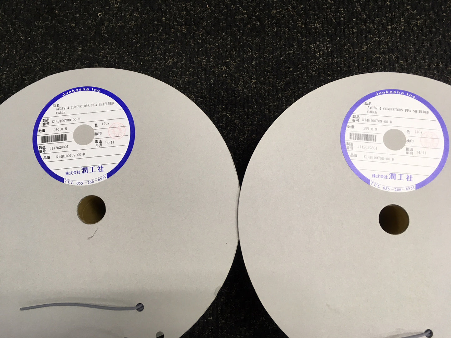 JUNKOSHA AWG 38 4 CONDUCTORS PFA SHIELDED CABLE QTY 4 ROLLS TOTAL OF 1,020 M