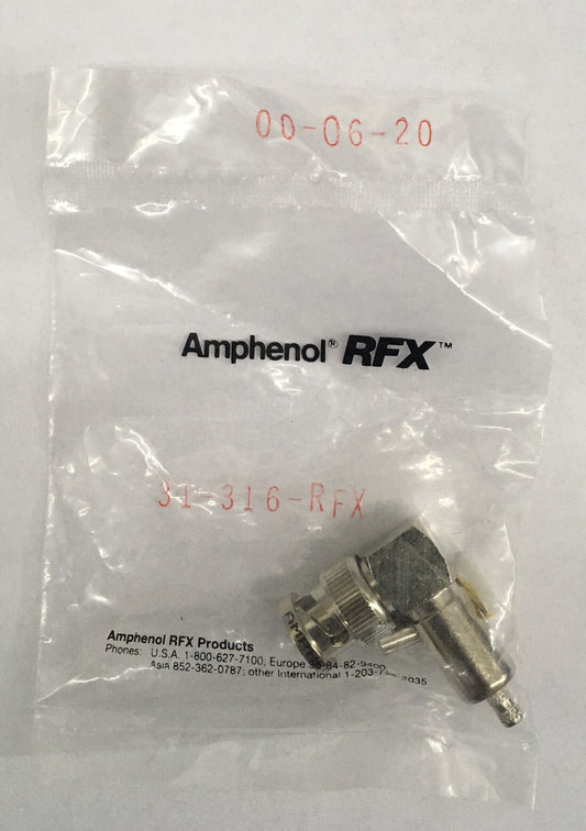 AMPHENOL 31-316-RFX / 031-316-RFX SPINA A CRIMPARE AD ANGOLO RETTO, CONNETTORE COASSIALE RF