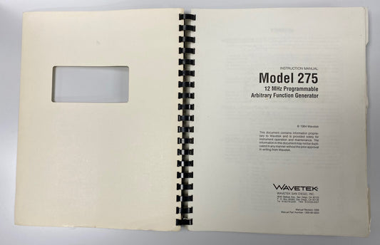 MANUALE DI ISTRUZIONI WAVETEK® 1300-00-023 REV 6/89 PER MODELLO 275