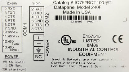 FANUC GE IC752BDT100 FD / IC752BDT100-FD オペレータ インターフェース データパネル 240F