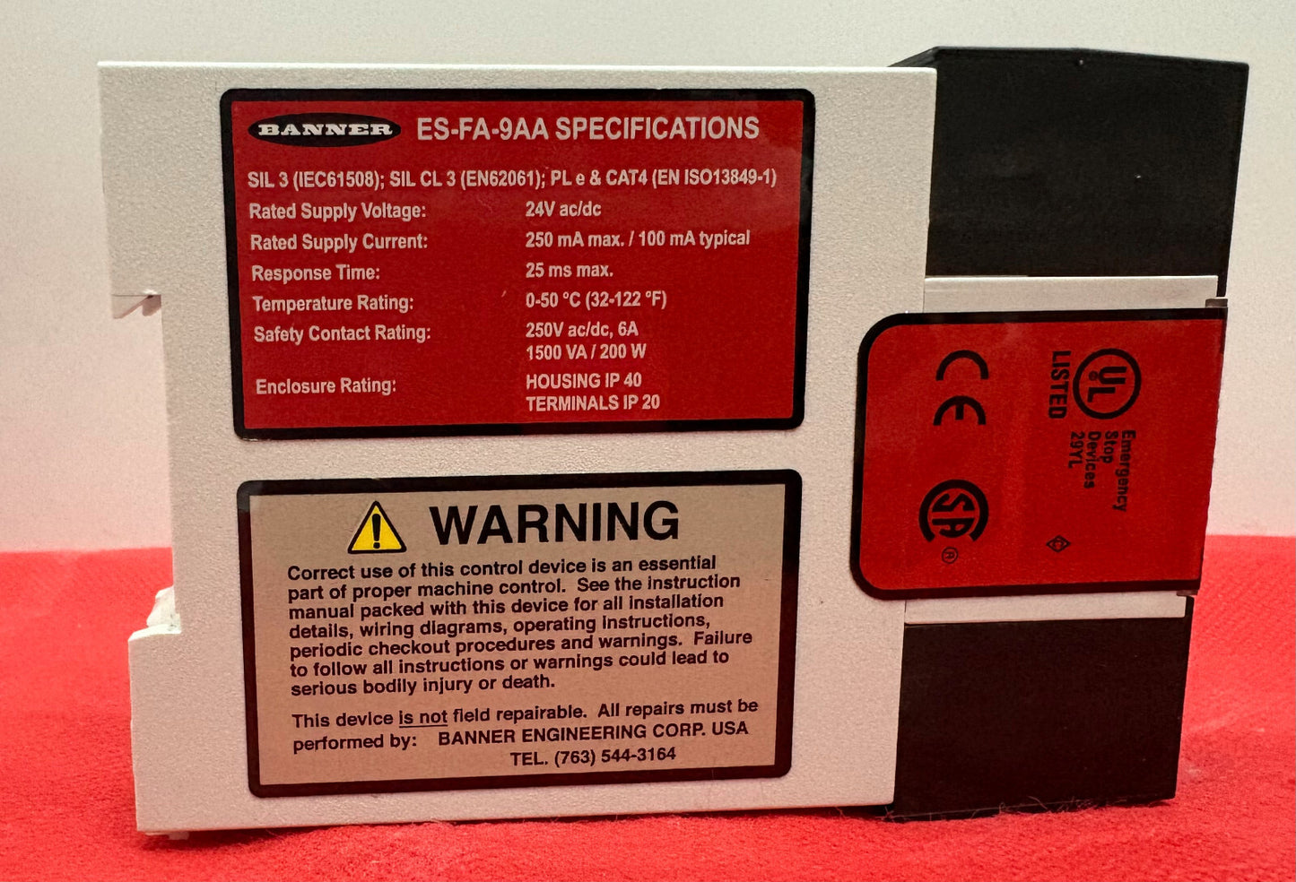 BANNER ES-FA-9AA SAFETY RELAY MODULE FOR E-STOP 24VAC/DC