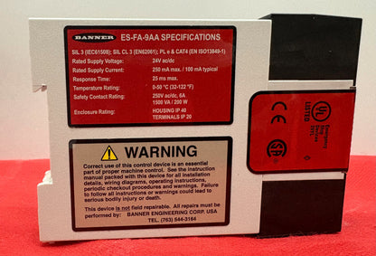 BANNER ES-FA-9AA SAFETY RELAY MODULE FOR E-STOP 24VAC/DC