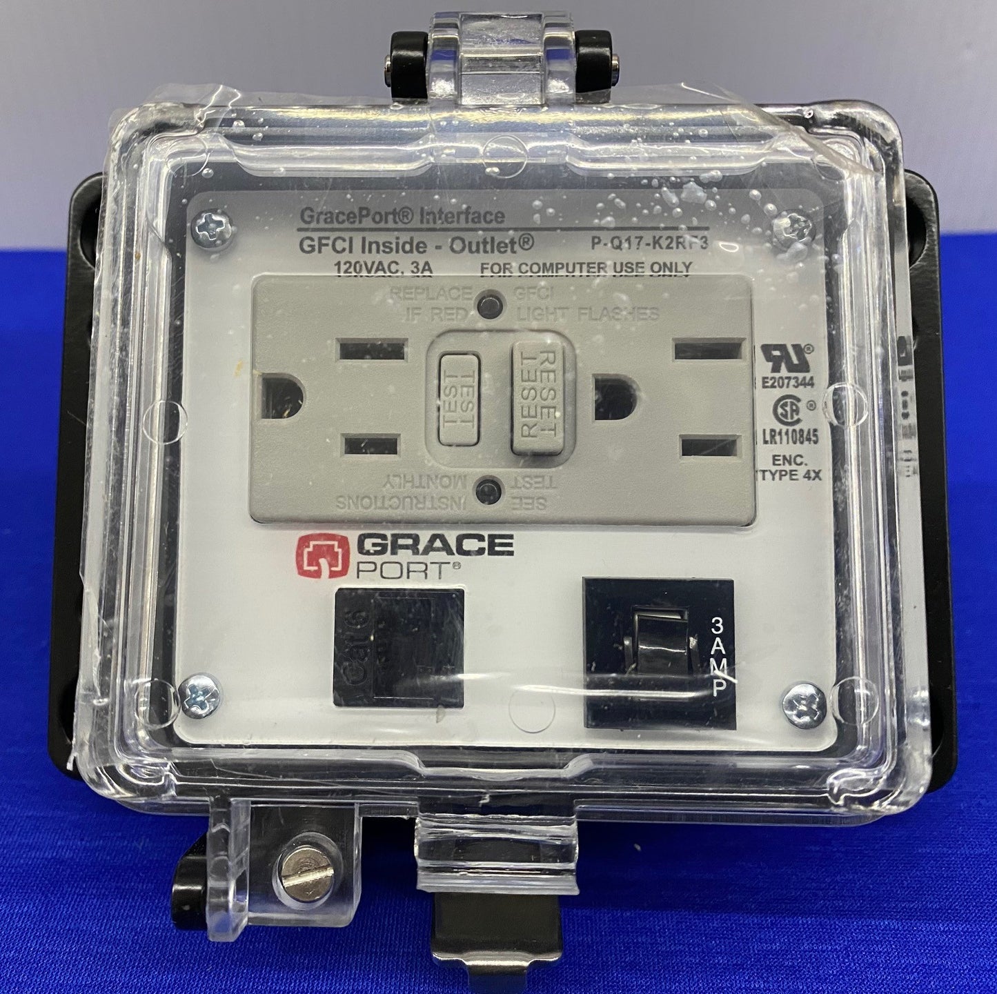 GRACE PORT® P-Q17-K2RF3 N4X RJ45 F-F/ GFCI 3A CB GFCI INSIDE-OUTLET PANEL MOUNT