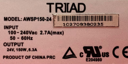TRIAD POWER SUPPLY AWSP150-24  INPUT 100-240V 2.7A 50-60HZ  OUTPUT 24V 150W 6.3A