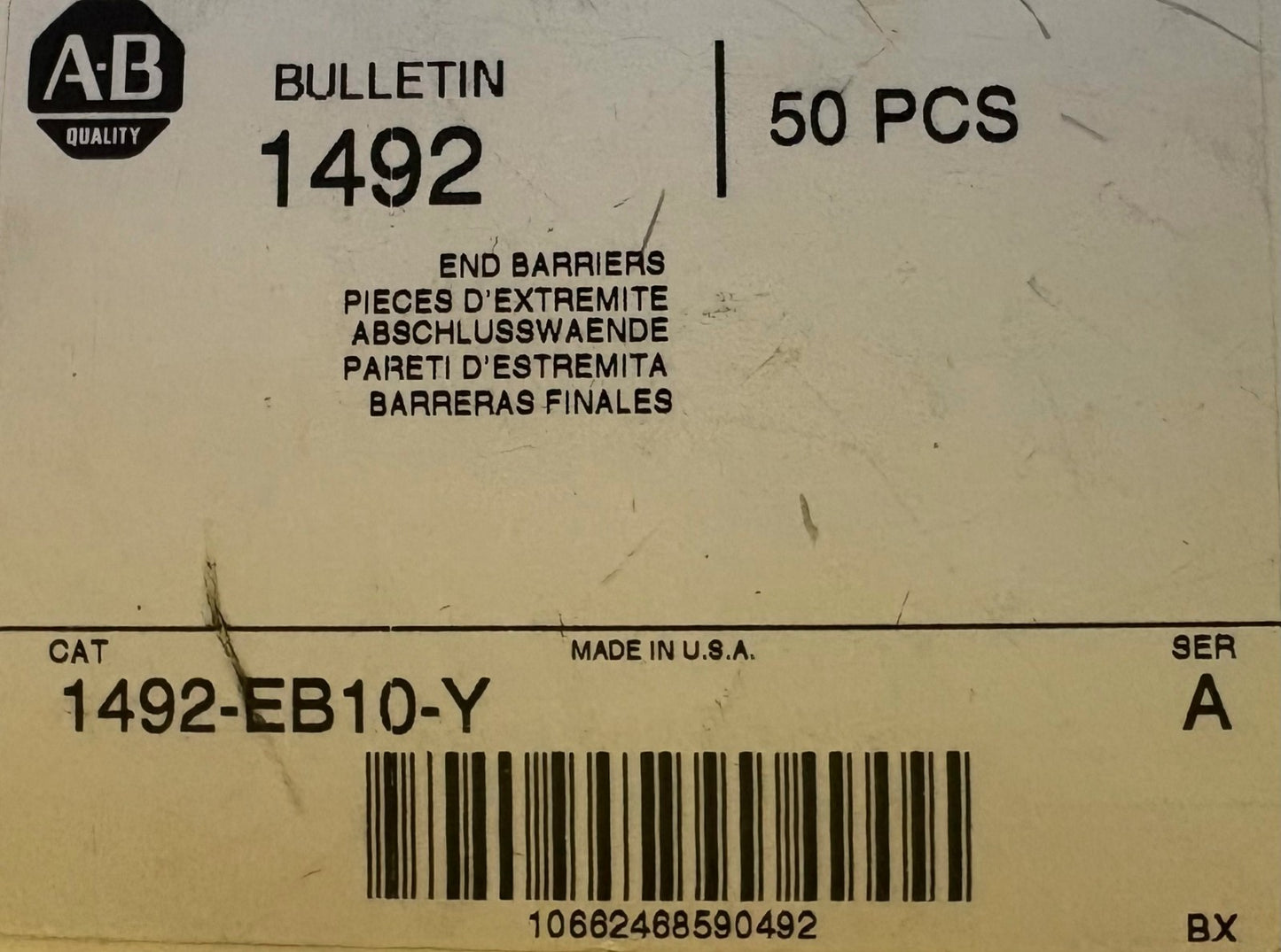 Allen Bradley / AB TERMINAL END BARRIER 1492-EB10-Y SER. A - 1 BOX QTY 50