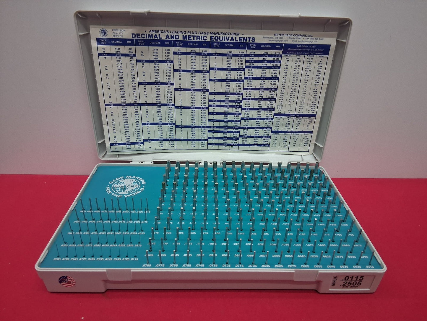 Meyer Gage C105 Minus Pin Gage Set .0115 - .2505 240 Pcs COMPLETE Class Z